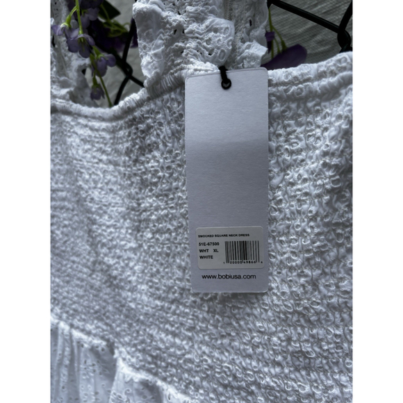 Bobi Los Angeles: Square Neck Smocked Eyelet Dress•Maxi W/pockets•White•XL•NEW - Picture 10 of 13